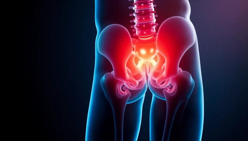 Una persona che tiene la mano sulla zona lombare con espressione di dolore, rappresentando la tipica sintomatologia associata all’ernia del disco.